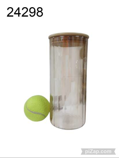 Imagen de FRASCO DE VIDRIO RAYAS C/TAPA HERMETICA DE MADERA 20X 9CM 4.25